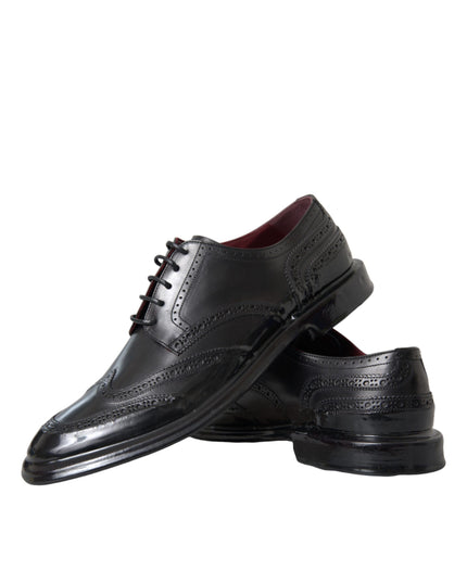 Dolce & Gabbana Black Leather Oxford Wingtip Formal Men Shoes