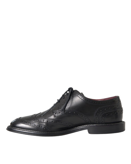 Dolce & Gabbana Black Leather Oxford Wingtip Formal Men Shoes