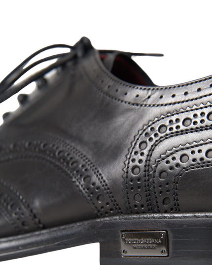 Dolce & Gabbana Black Leather Oxford Wingtip Formal Men Shoes