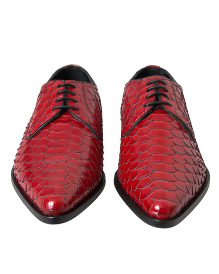 Dolce & Gabbana Red Textured Varnished Derby Men Formal Shoes