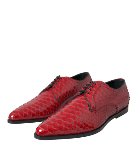 Dolce & Gabbana Red Textured Varnished Derby Men Formal Shoes