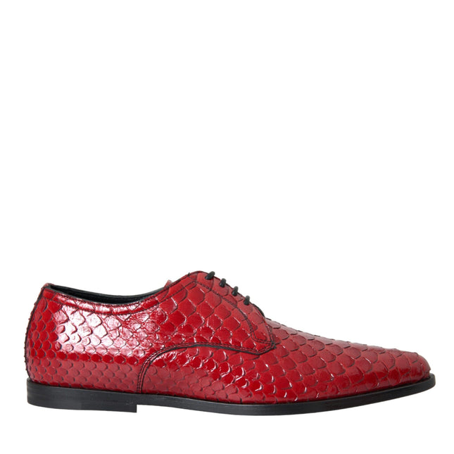 Dolce & Gabbana Red Textured Varnished Derby Men Formal Shoes