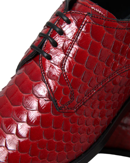 Dolce & Gabbana Red Textured Varnished Derby Men Formal Shoes