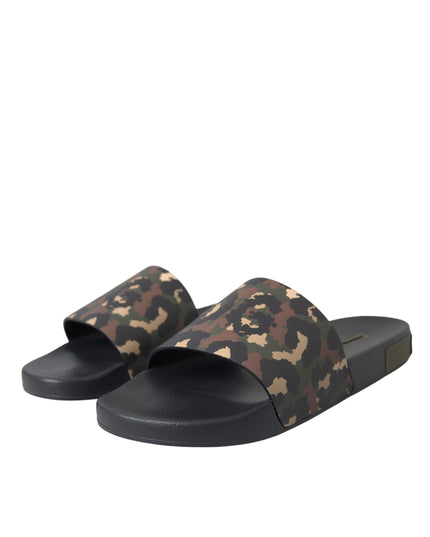 Dolce & Gabbana Multicolor Camouflage Leather Beachwear Men Shoes