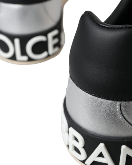 Dolce & Gabbana Silver Portofino Calf Leather Sneakers Men Shoes