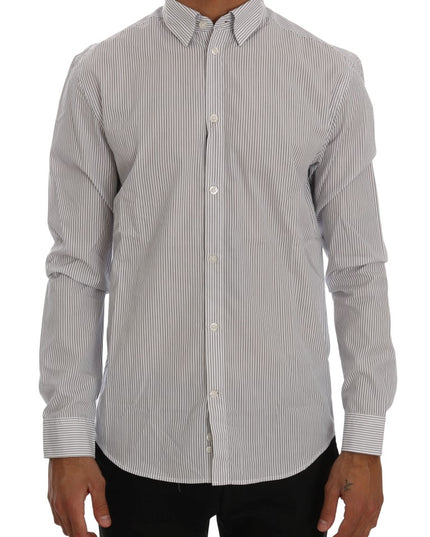 Frankie Morello White Blue Striped Casual Cotton Regular Fit Shirt