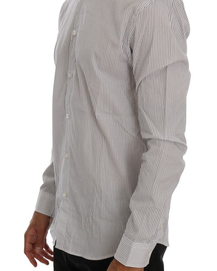 Frankie Morello White Blue Striped Casual Cotton Regular Fit Shirt