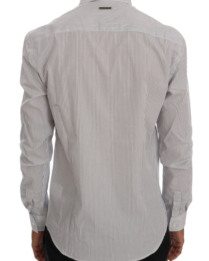 Frankie Morello White Blue Striped Casual Cotton Regular Fit Shirt