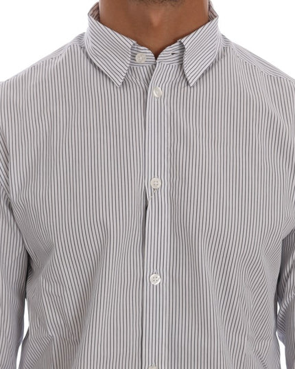 Frankie Morello White Blue Striped Casual Cotton Regular Fit Shirt
