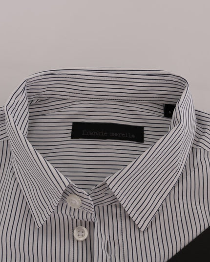 Frankie Morello White Blue Striped Casual Cotton Regular Fit Shirt