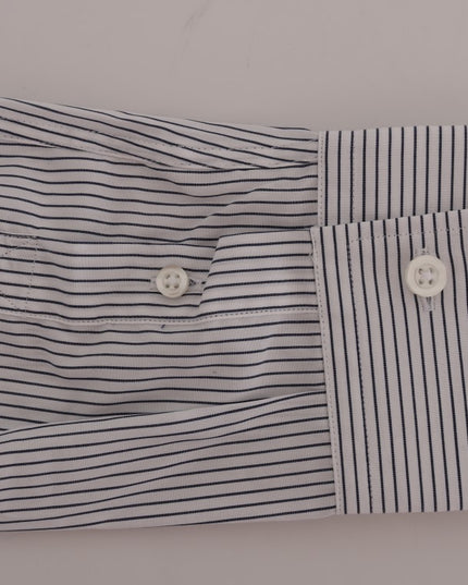 Frankie Morello White Blue Striped Casual Cotton Regular Fit Shirt