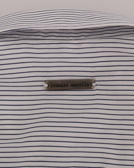 Frankie Morello White Blue Striped Casual Cotton Regular Fit Shirt