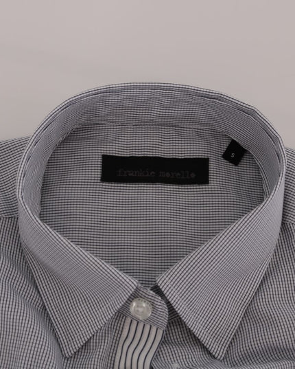 Frankie Morello White Blue Check Casual Cotton Regular Fit Shirt