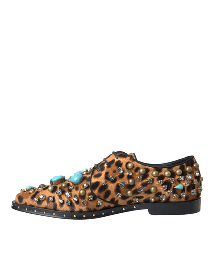 Dolce & Gabbana Brown Leopard Hair Crystal Dress Broque Shoes