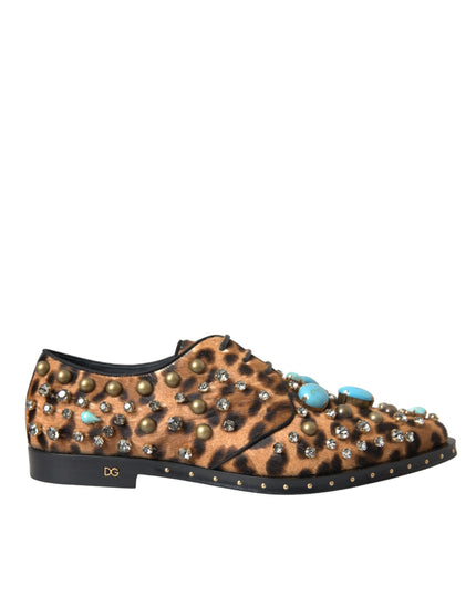 Dolce & Gabbana Brown Leopard Hair Crystal Dress Broque Shoes