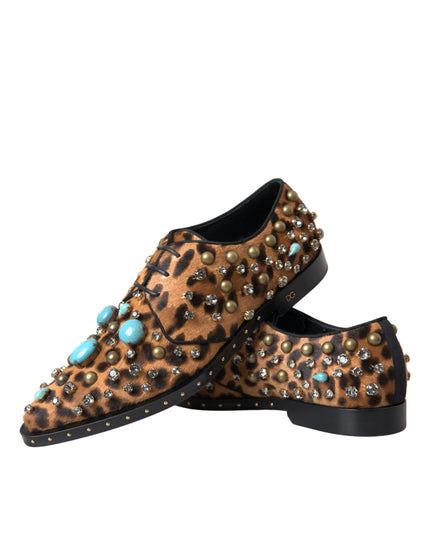 Dolce & Gabbana Brown Leopard Hair Crystal Dress Broque Shoes