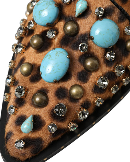 Dolce & Gabbana Brown Leopard Hair Crystal Dress Broque Shoes