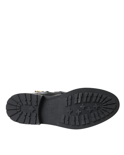 Dolce & Gabbana Black Leather Crystal Buckles Boots Shoes