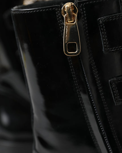 Dolce & Gabbana Black Leather Crystal Buckles Boots Shoes