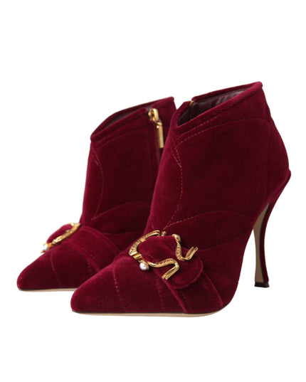 Dolce & Gabbana Dark Red Velvet Devotion Buckle Boots Shoes