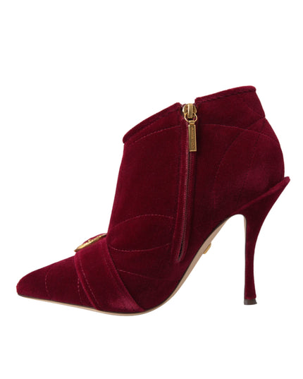Dolce & Gabbana Dark Red Velvet Devotion Buckle Boots Shoes