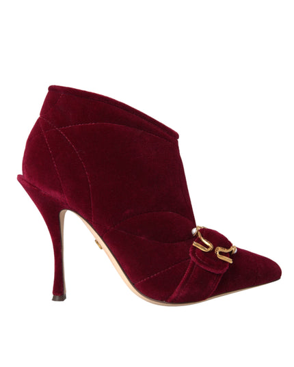 Dolce & Gabbana Dark Red Velvet Devotion Buckle Boots Shoes