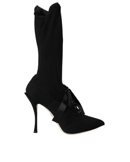 Dolce & Gabbana Black Stiletto Heels Mid Calf Boots Shoes