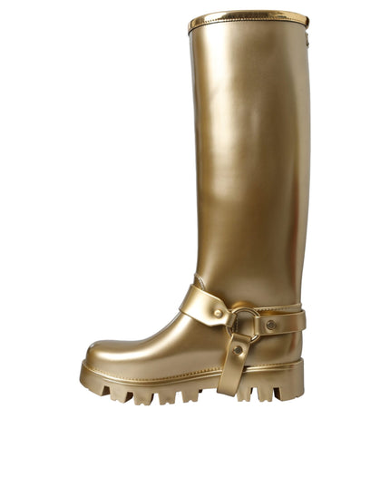 Dolce & Gabbana Metallic Gold Rubber PVC Rain Boots Shoes