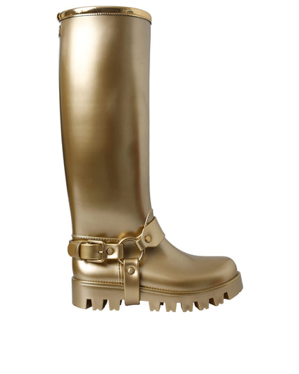 Dolce & Gabbana Metallic Gold Rubber PVC Rain Boots Shoes