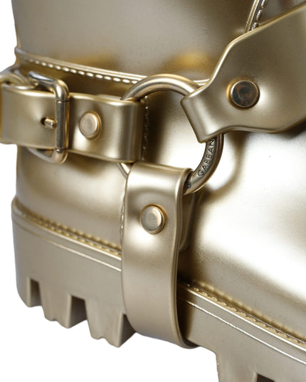Dolce & Gabbana Metallic Gold Rubber PVC Rain Boots Shoes
