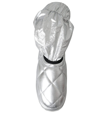 Dolce & Gabbana Metallic Silver Quilted Logo Patch Boot Shoes