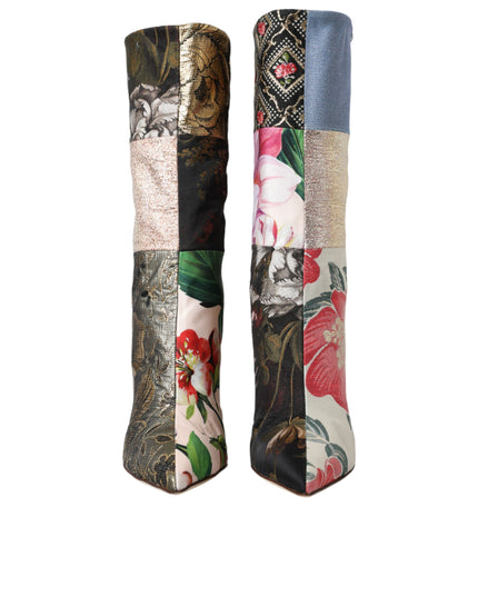 Dolce & Gabbana Multicolor Patchwork Print Heeled Boots Shoes