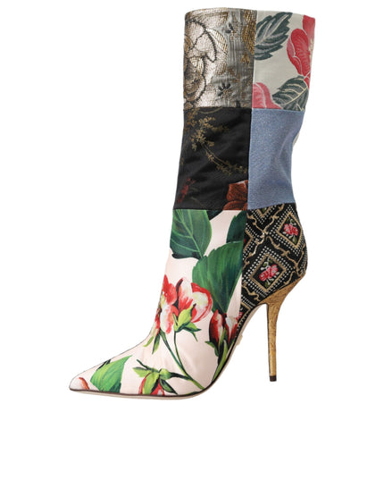 Dolce & Gabbana Multicolor Patchwork Print Heeled Boots Shoes