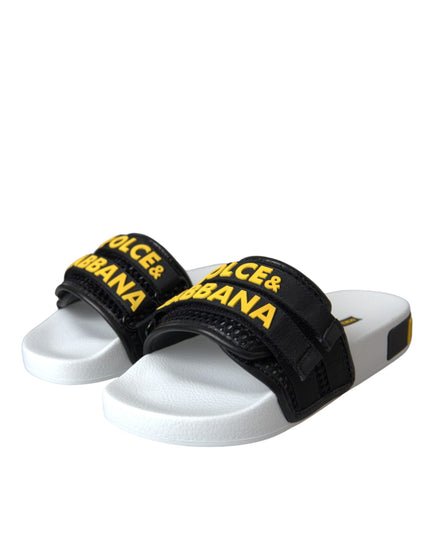 Dolce & Gabbana White Black Logo Beachwear Flats Sandals Shoes