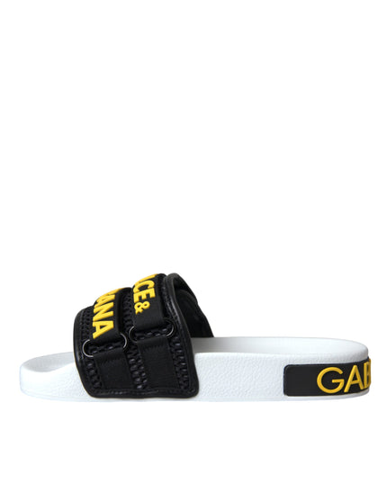 Dolce & Gabbana White Black Logo Beachwear Flats Sandals Shoes
