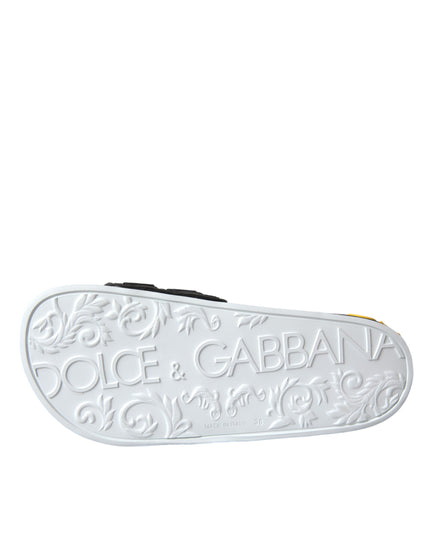 Dolce & Gabbana White Black Logo Beachwear Flats Sandals Shoes