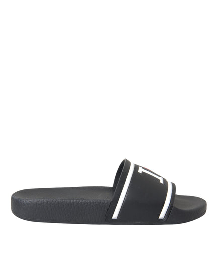 Dolce & Gabbana Black Leather I Love D&G Sandals Slides Shoes