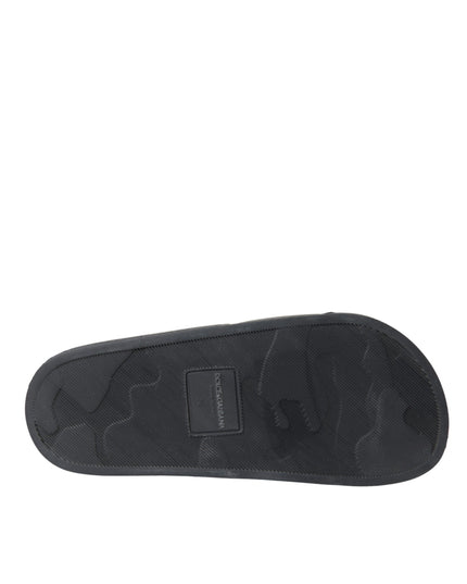 Dolce & Gabbana Black Leather I Love D&G Sandals Slides Shoes