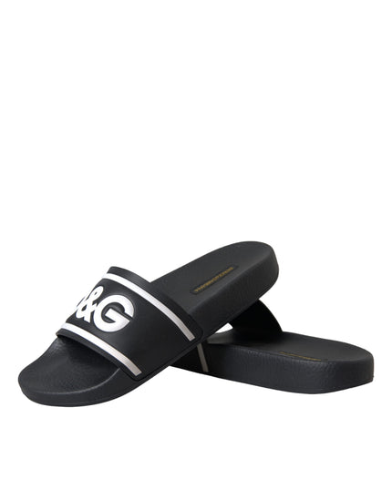 Dolce & Gabbana Black Leather I Love D&G Sandals Slides Shoes