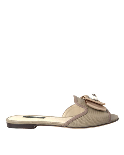 Dolce & Gabbana Beige Logo Pearl Flats Sandals Slides Shoes