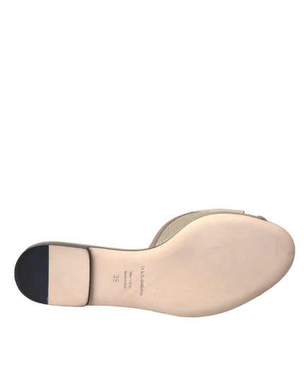 Dolce & Gabbana Beige Logo Pearl Flats Sandals Slides Shoes
