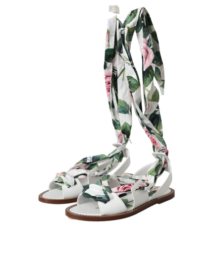 Dolce & Gabbana Multicolor Floral Print Ankle Wrap Sandals Shoes