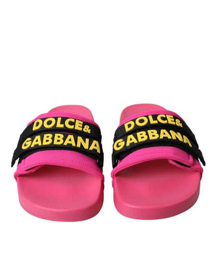 Dolce & Gabbana Pink Black Logo Beachwear Flats Sandals Shoes