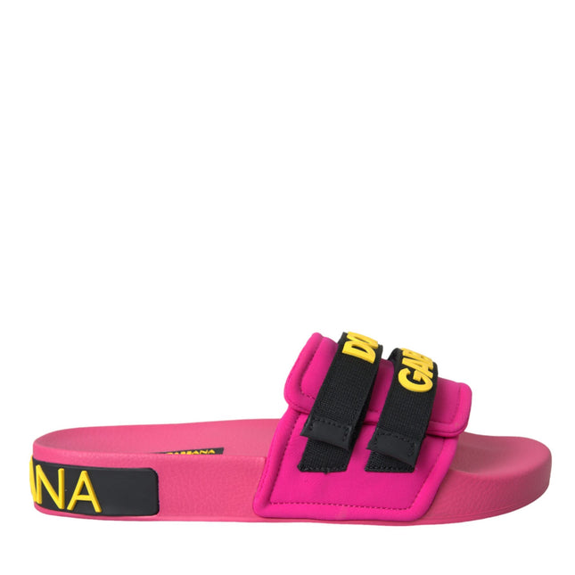 Dolce & Gabbana Pink Black Logo Beachwear Flats Sandals Shoes