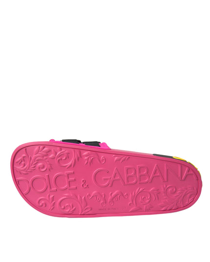 Dolce & Gabbana Pink Black Logo Beachwear Flats Sandals Shoes