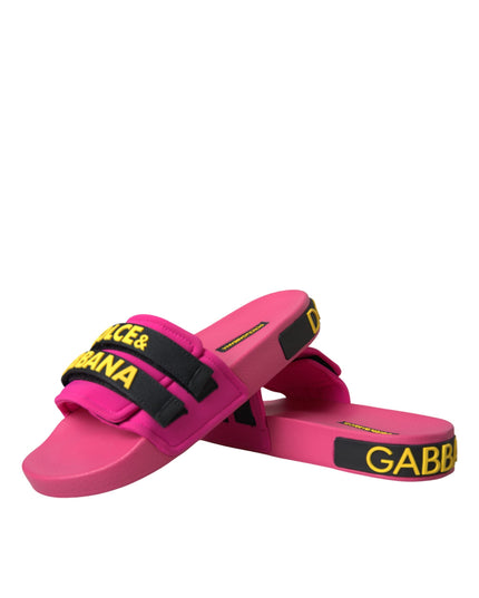 Dolce & Gabbana Pink Black Logo Beachwear Flats Sandals Shoes