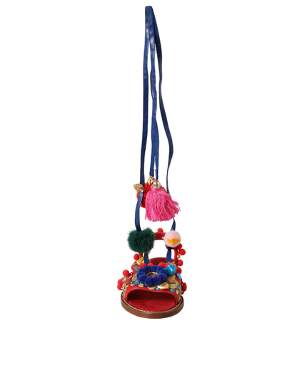 Dolce & Gabbana Multicolor Pom Pom Fur Wrap Sandals Shoes