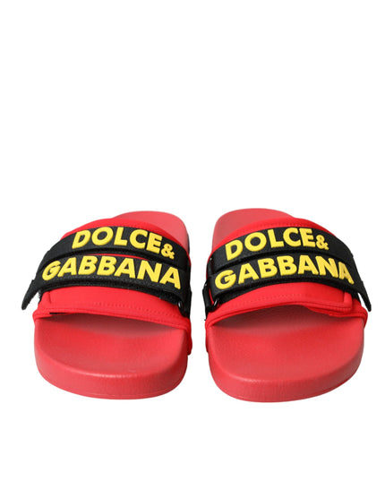 Dolce & Gabbana Red Black Logo Beachwear Flats Sandals Shoes