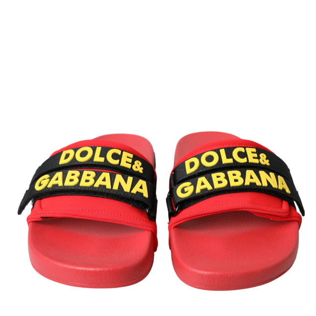 Dolce & Gabbana Red Black Logo Beachwear Flats Sandals Shoes