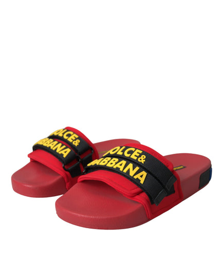 Dolce & Gabbana Red Black Logo Beachwear Flats Sandals Shoes